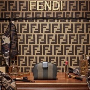 Vintage Fendi Pequin Stripes Bifold Canvas Leather Half Dome Moon Round Wallet